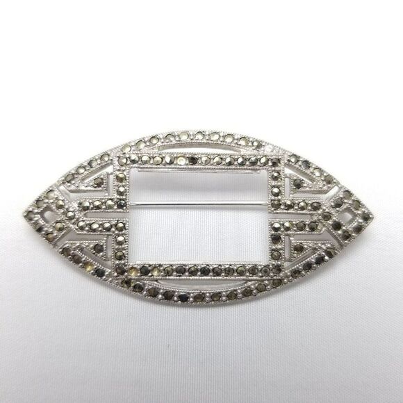Vintage Sterling Silver Art Deco Style Marcasite Encrusted Brooch, Lapel Pin - Picture 9 of 9